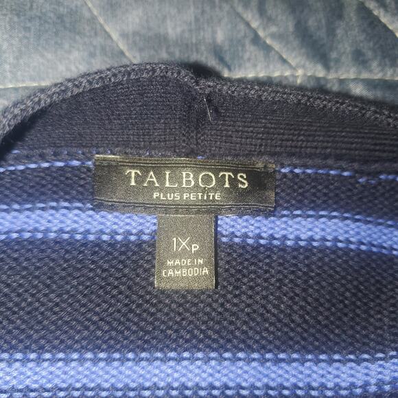 Talbots Size 1XP Petite Blue Striped Open Front Sweater Cardigan Pima Cotton - Picture 6 of 9